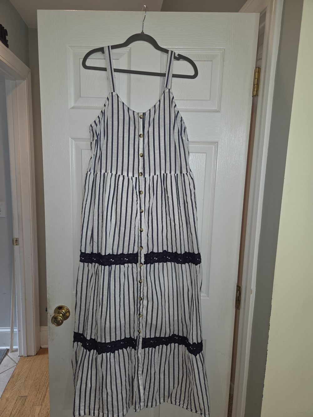 Striped Navy and White Button-Front Girls' Summer Dress